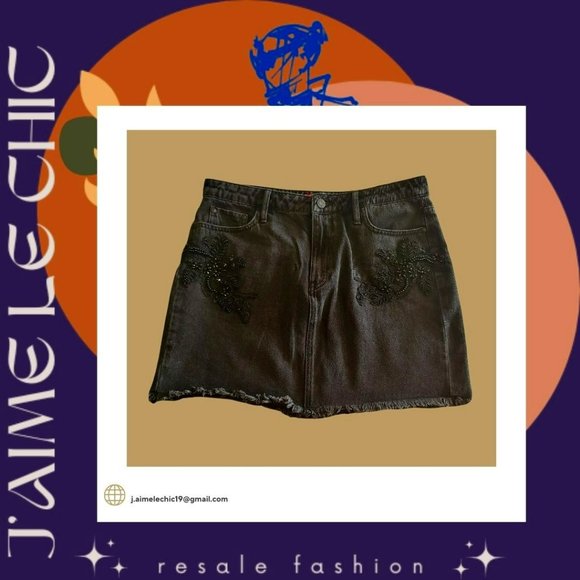 Black Guess Demin Skirt With Beaded & Fringe Design - Picture 1 of 5